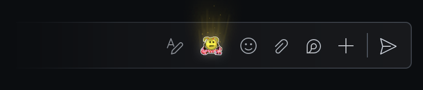 The glowing nopompom button sitting in the Teams compose toolbar, beside the emoji, attachment, Giphy, plus and send buttons